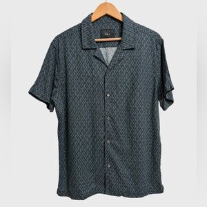 Rails Men's Atlas Diamond Print Linen Blend Camp Shirt Sz M Blue Black Preppy